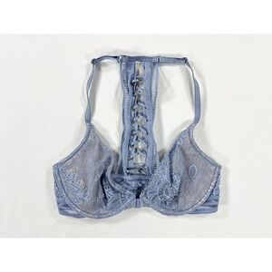 Victoria's Secret Very Sexy Unlined Plunge Lace Up Racerback Back Bra Blue 32D